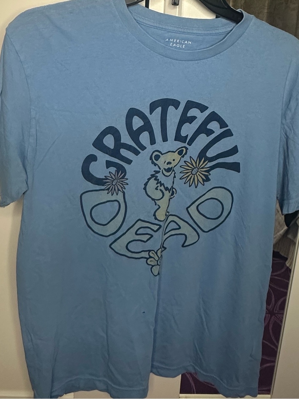 American Eagle Outfitters Light Blue Grateful Dead Bear Graphic Tee